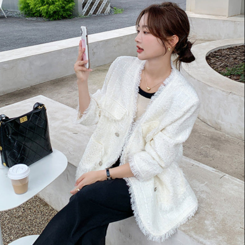 フリンジツイードホワイトジャケット