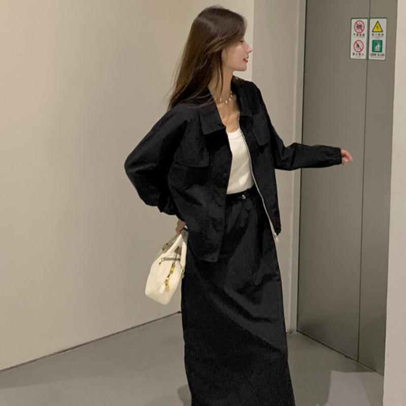 テックダブルポケットブルゾン×ロングスカートセットアップ