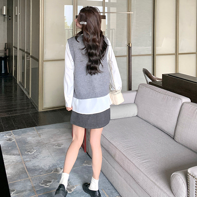 2way シャツ×ニットベストセット