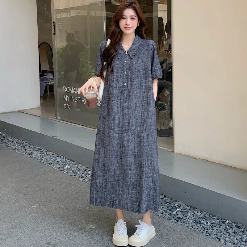 グレーハーフスリーブシャツワンピース