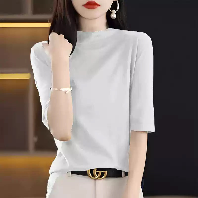 五分袖ボトルネックトップス6colors