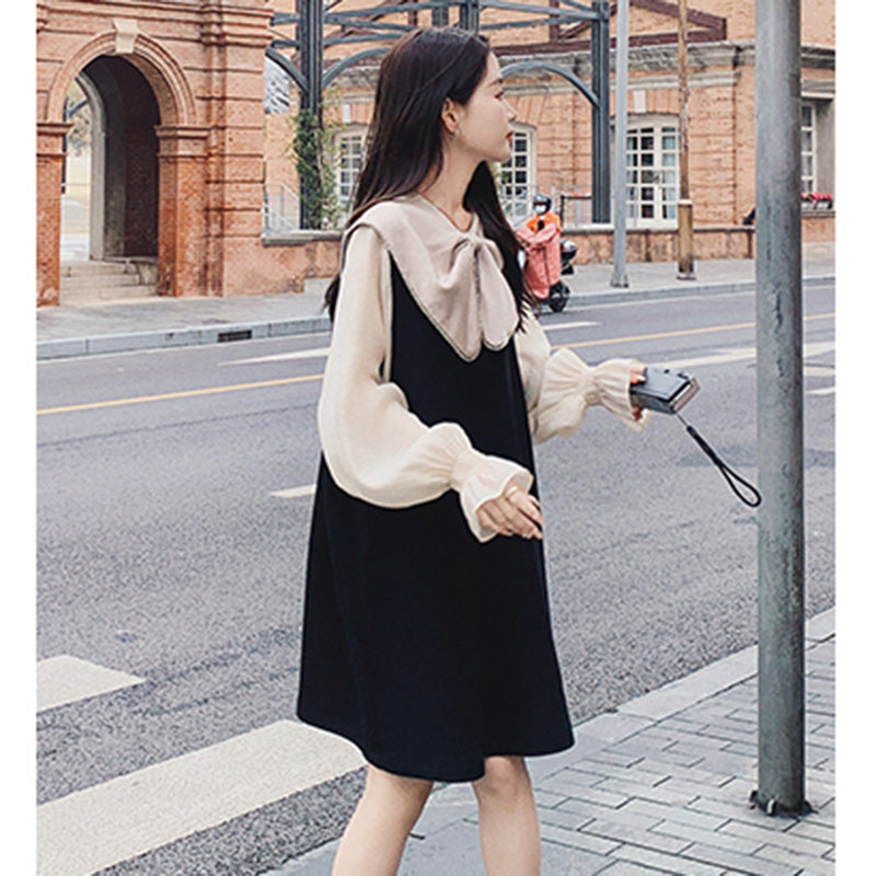 リボンディテールシアーパフスリーブワンピ