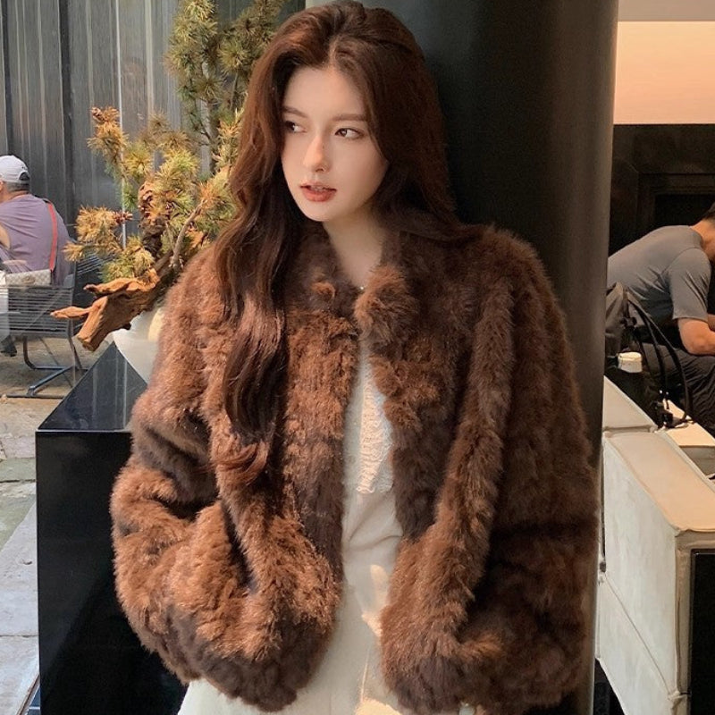 フェイクミンクスタンドカラージャケット(3colors)