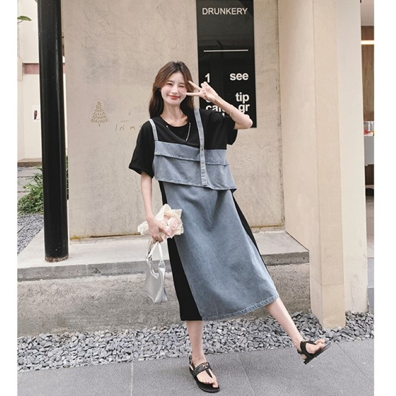 Tシャツ×デニムフェイクワンピース