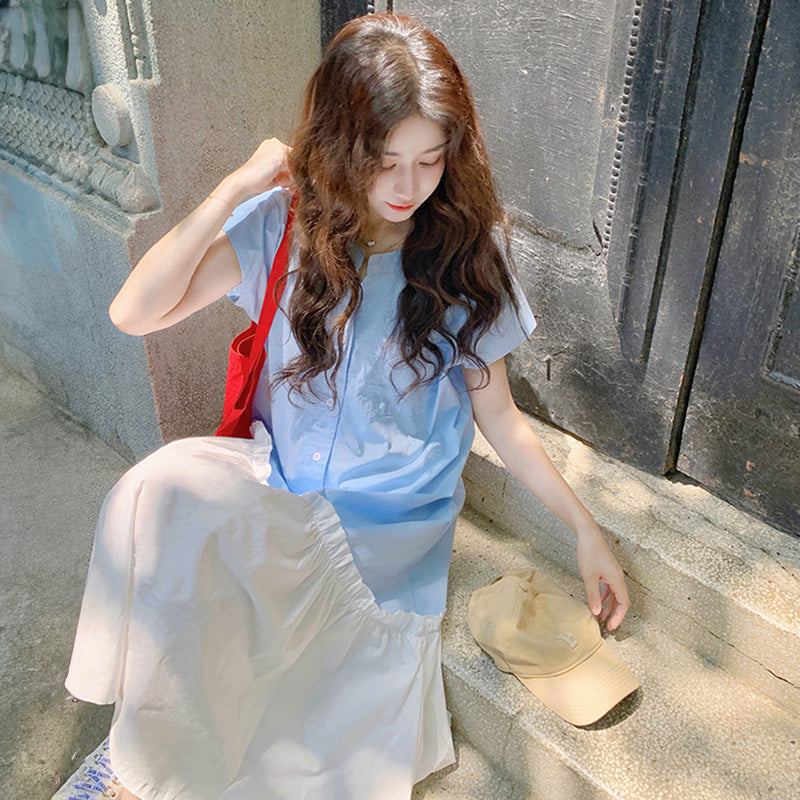 アシンメトリー切り替えシャツワンピース