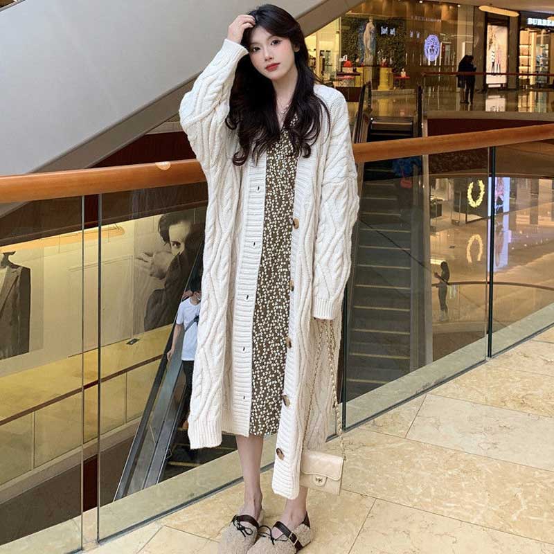 ケーブル編みロングニットカーディガン(4colors)