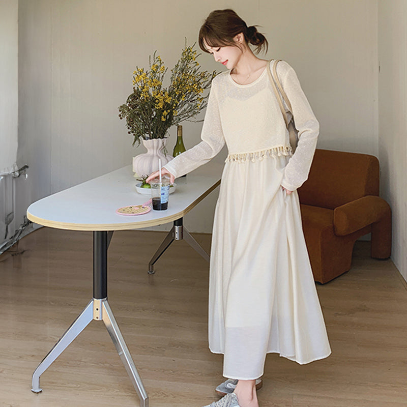 ショート丈ニットトップス×キャミワンピースセット