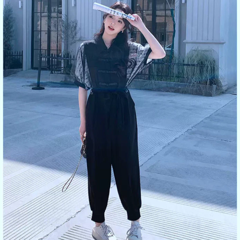 レーズスリーブデザインジャンプスーツ