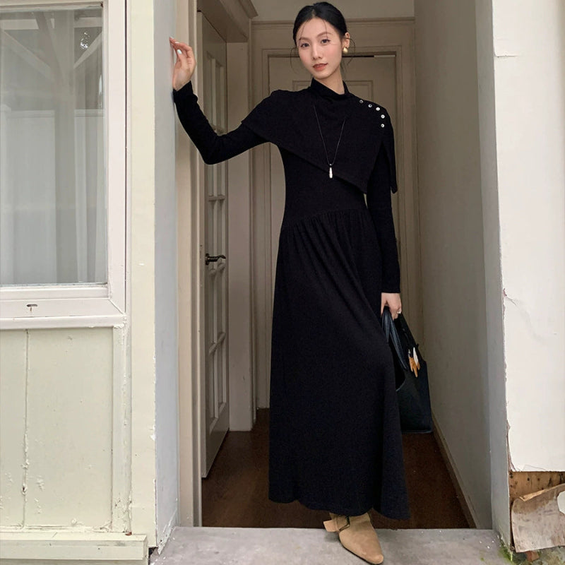 ボタンショール×ニットワンピースセット