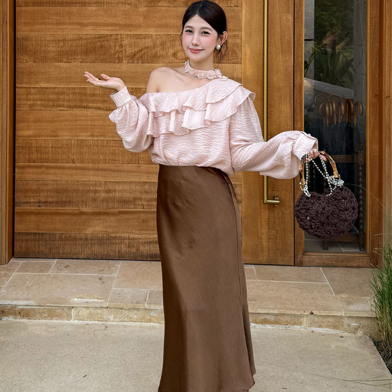 ワンショルダーフリルカラーブラウス(3colors)