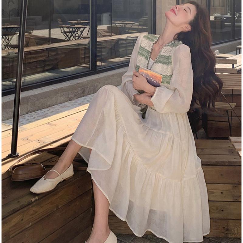 グリーンボーダーカーディガン×キャミソールワンピース