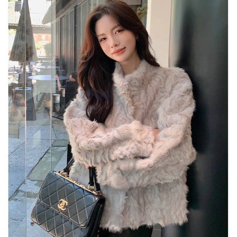 フェイクミンクスタンドカラージャケット(3colors)