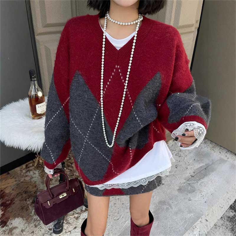 アーガイル柄ニットセットアップ(2colors)