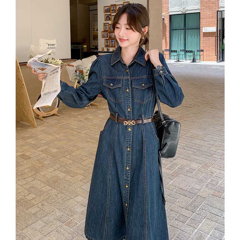 レトロ調デニムシャツワンピース