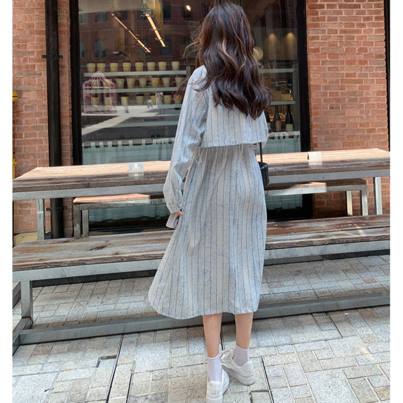 サイドドロストストライプシャツワンピース