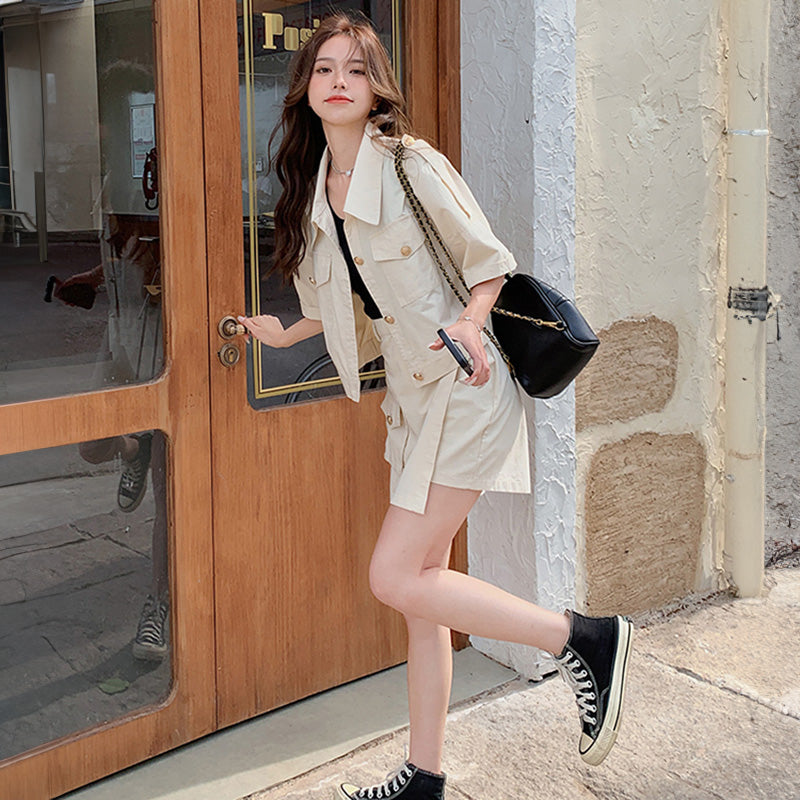 ミリタリーショート丈ジャケット×スカートセット