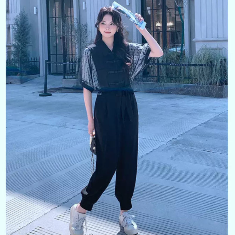 レーズスリーブデザインジャンプスーツ