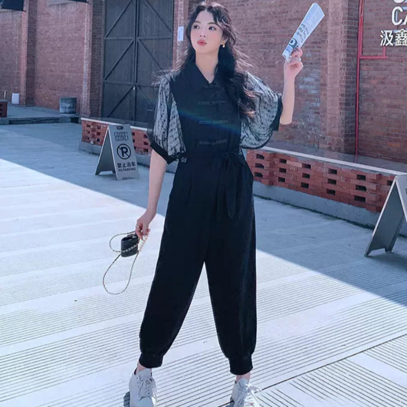 レーズスリーブデザインジャンプスーツ