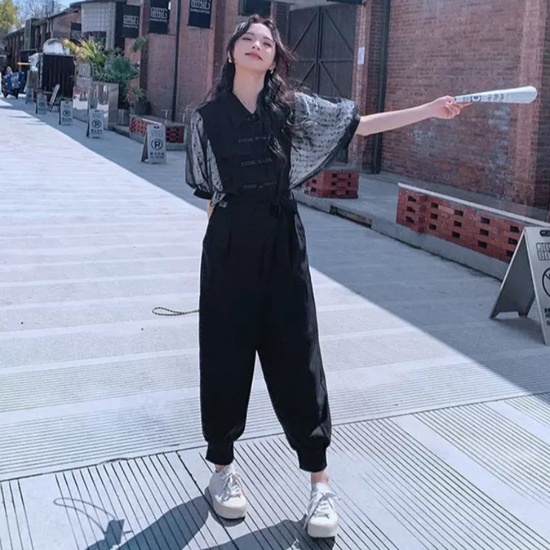 レーズスリーブデザインジャンプスーツ