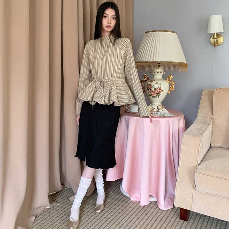 ストライプペプラムブラウス