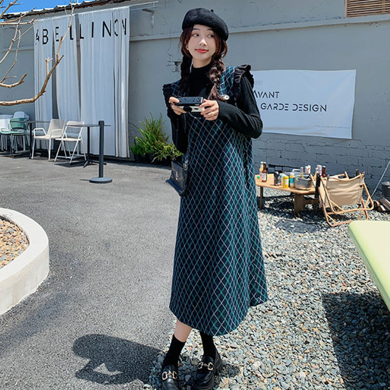 Aラインチェック柄ジャンパースカート(2colors)