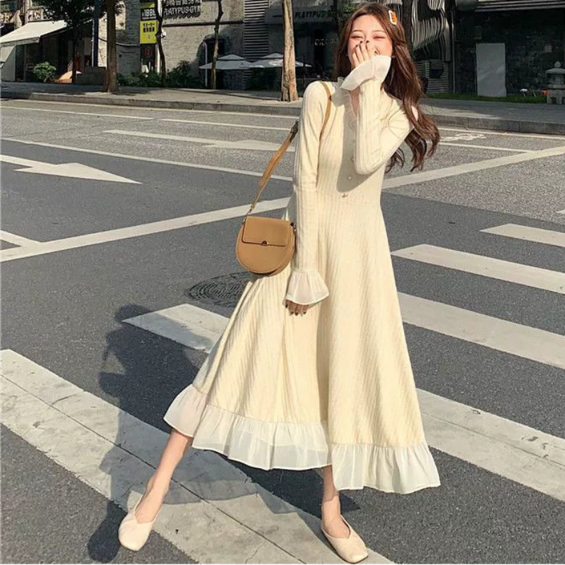 ベルスリーブニットワンピース(2colors・2variation) (白・黒) 春/秋