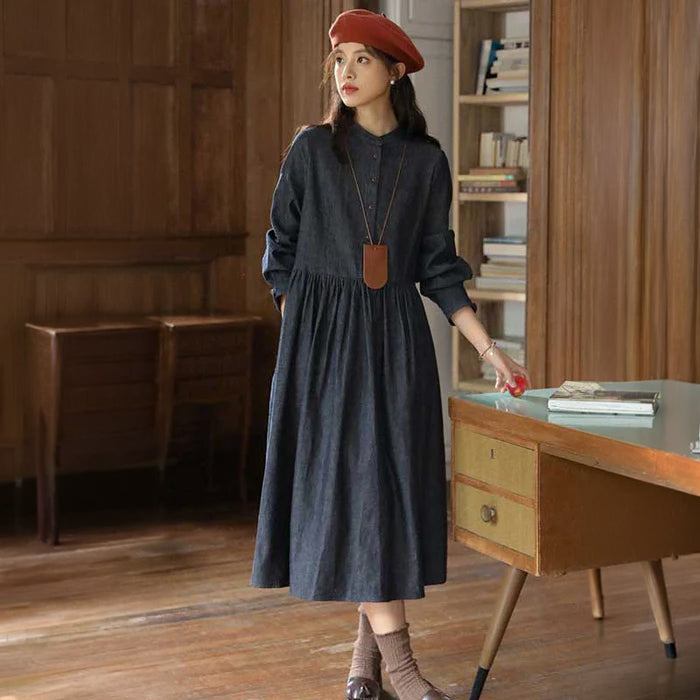 ウエストギャザーデニムワンピース