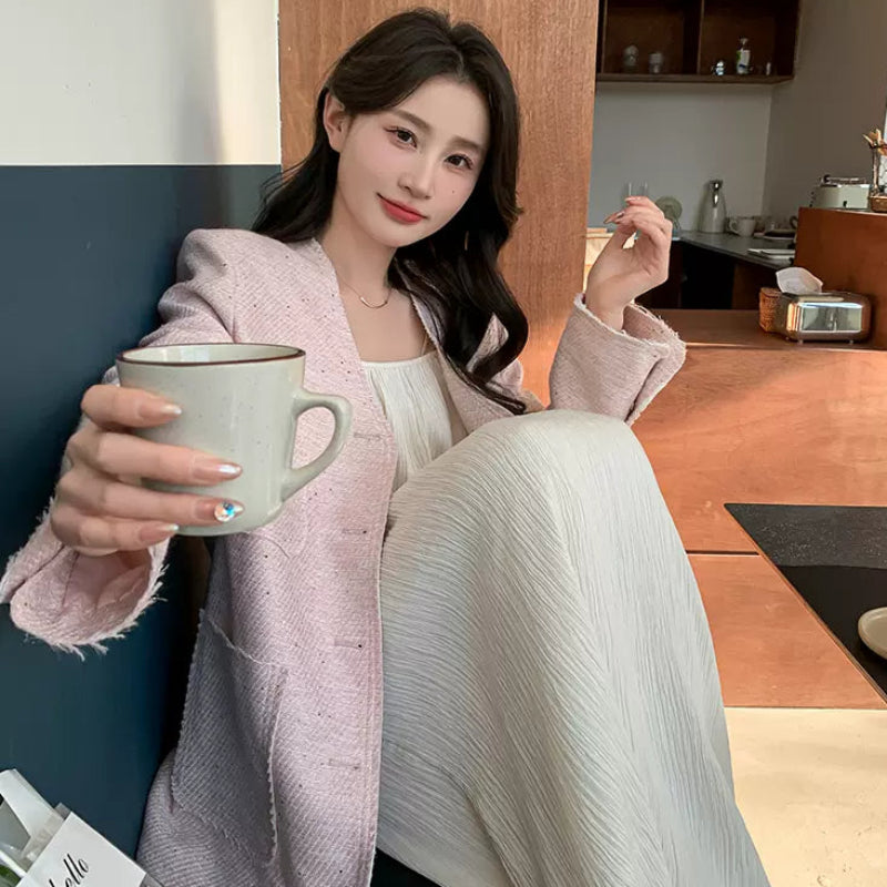 エレガントノーカラーツイードジャケット(3colors)