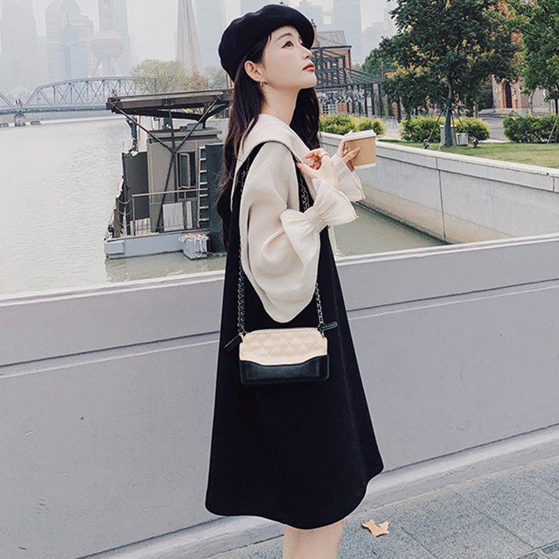 リボンディテールシアーパフスリーブワンピ