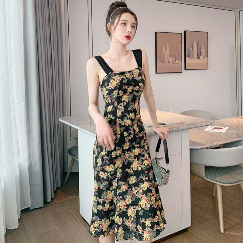 フラワーデザインノースリーブワンピース