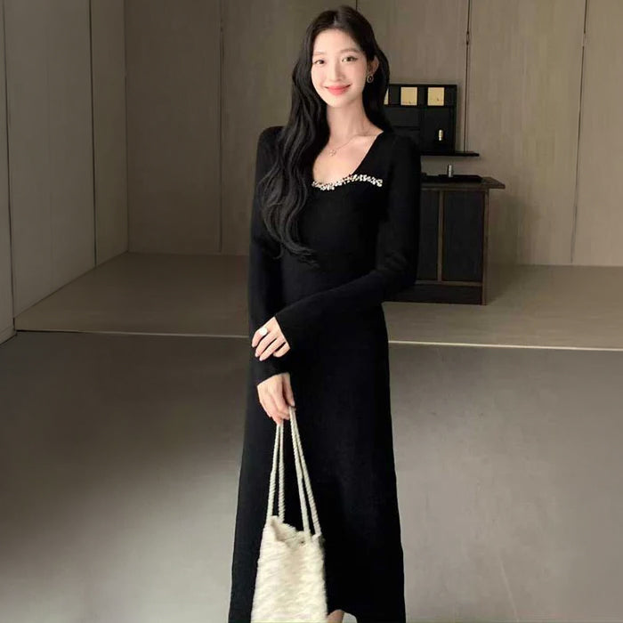 ビーズデコルテロングワンピース(2colors)