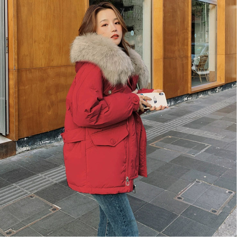 ファーフード付きキルティングジャケット(2colors) (赤・ベージュ) 秋