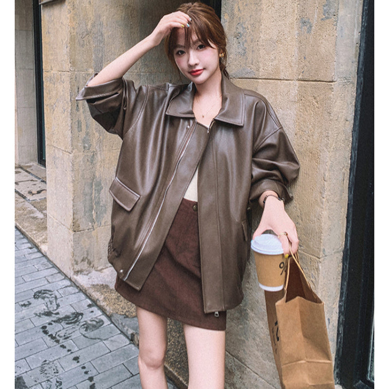 オーバーサイズフェイクレザージャケット(2colors)