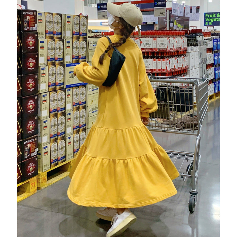 【即納】裾フリルスウェットワンピース(イエロー/M)