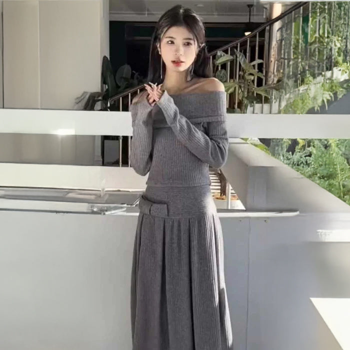 オフショルリブニットセットアップ