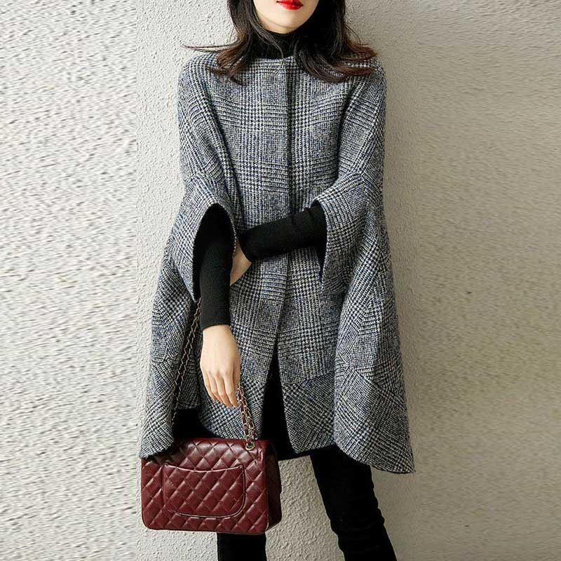 チェックケープコート（黒）秋/冬 クラシカルな装い