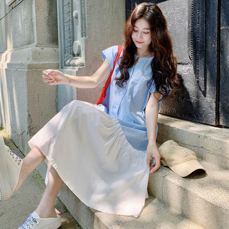 アシンメトリー切り替えシャツワンピース