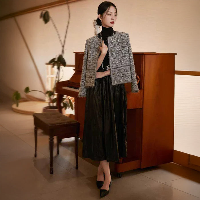 ノーカラーツイードジャケット