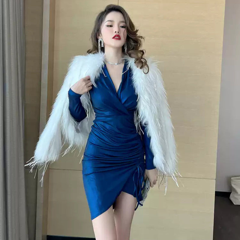 ロイヤルブルーシャーリングミニドレス