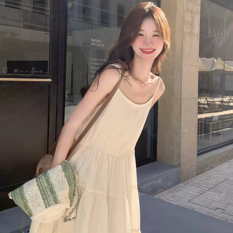 グリーンボーダーカーディガン×キャミソールワンピース