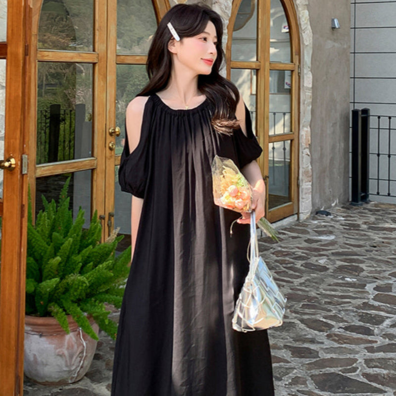 【即納】オープンパフスリーブワンピース