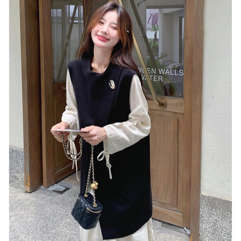 ロングベスト×ワンピースレイヤードセット