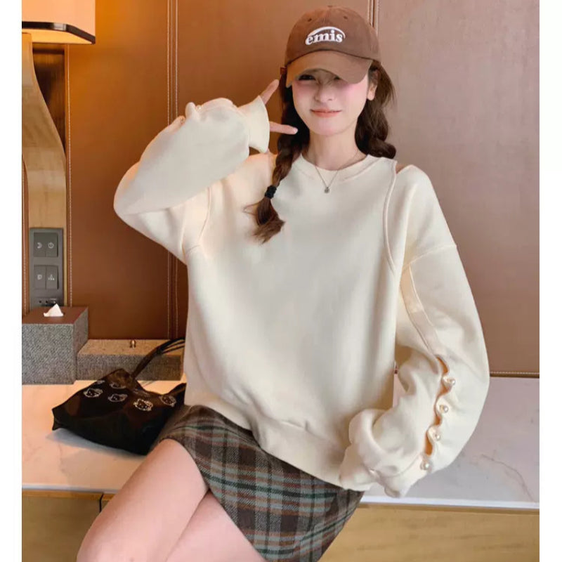 ショルダーカットパールスリーブスウェット