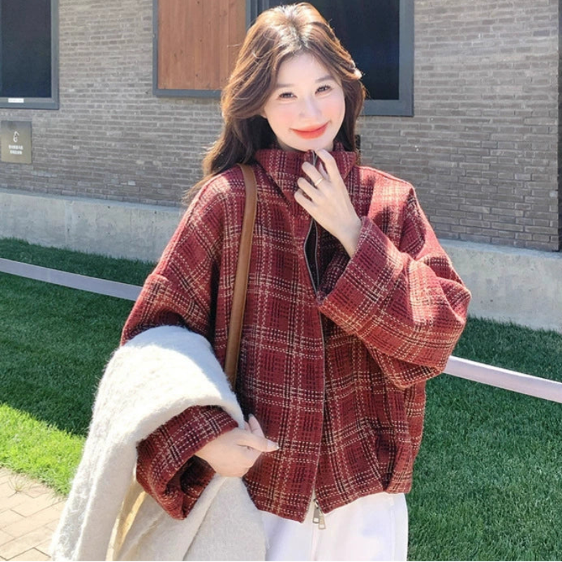 ブロックチェックショートコート