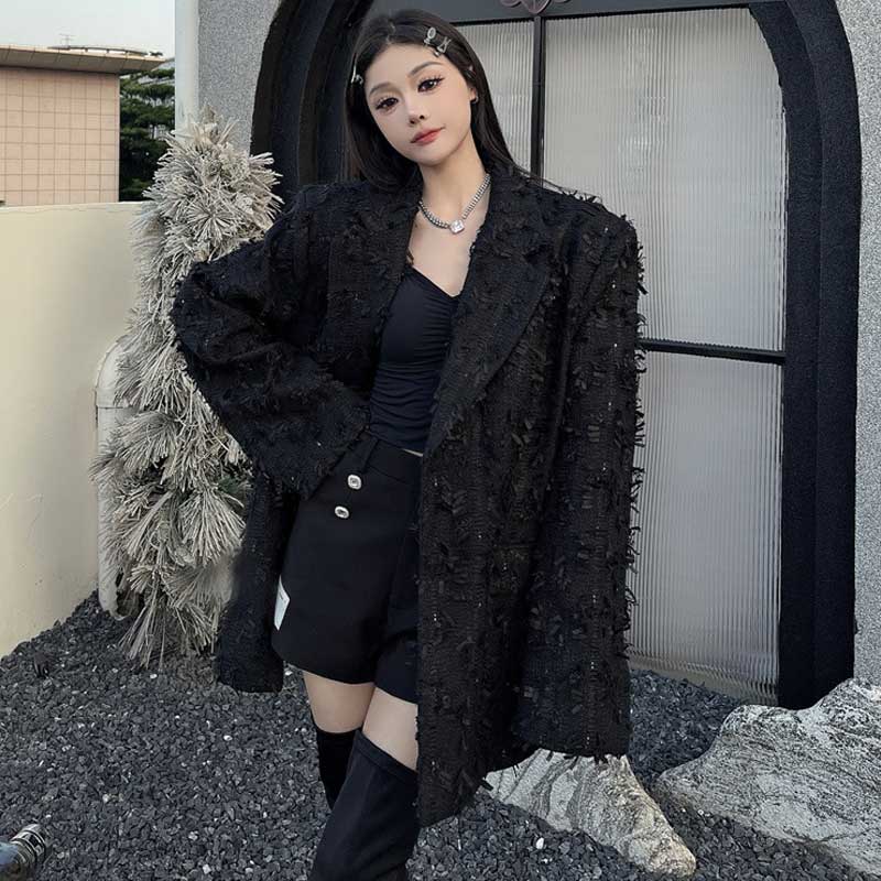 シャギーフリンジテーラードジャケット