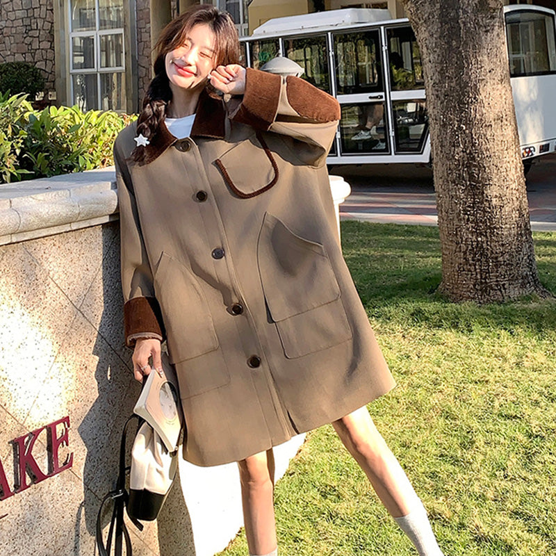 オーバーサイズバイカラーミディ丈トレンチコート