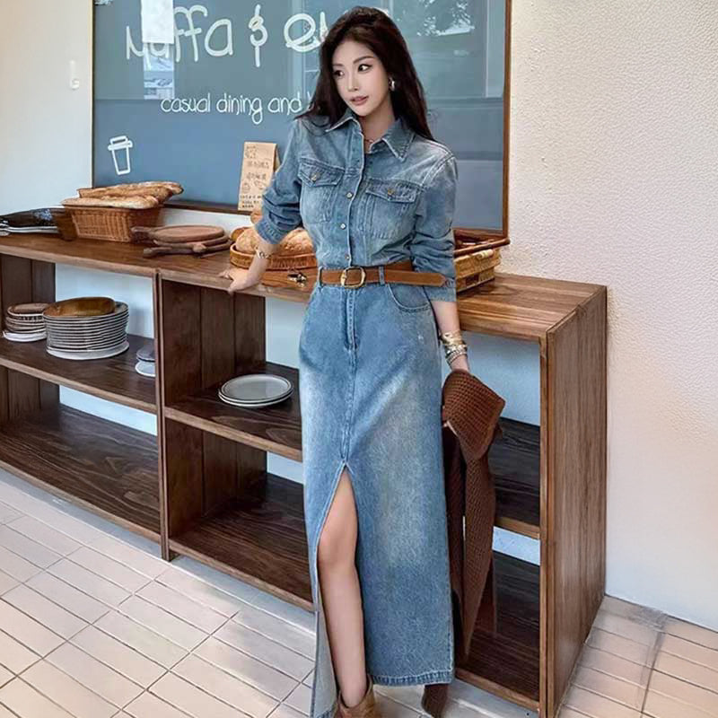 ジャンプスーツ風デニムワンピース