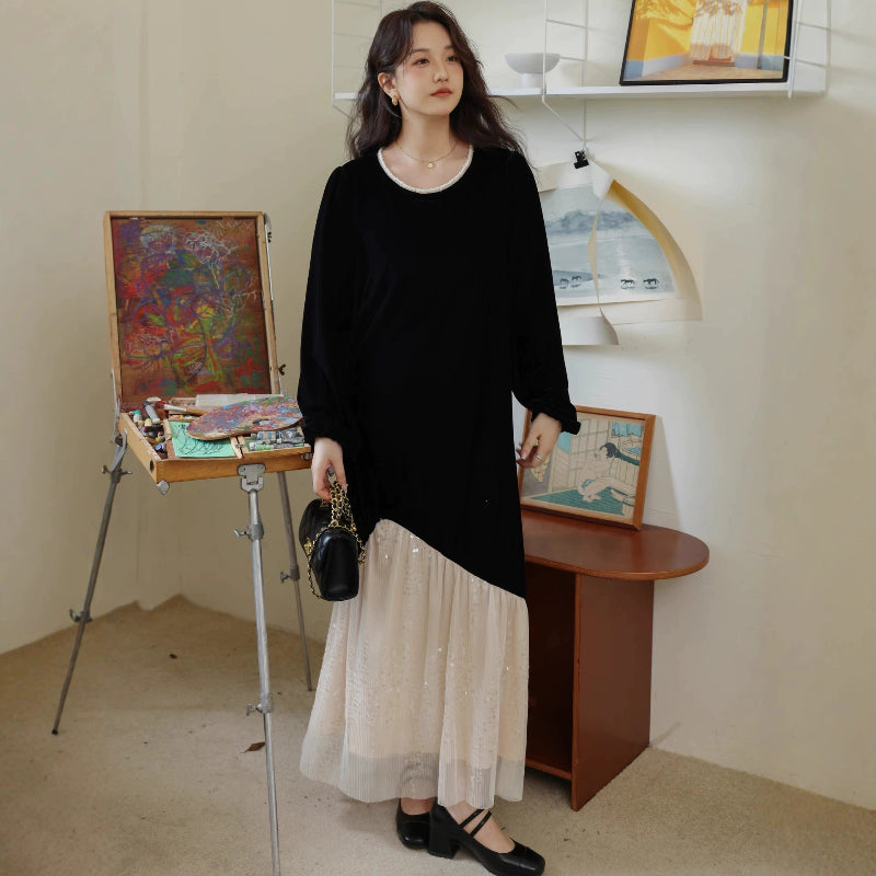 レースデザインベルベットワンピース