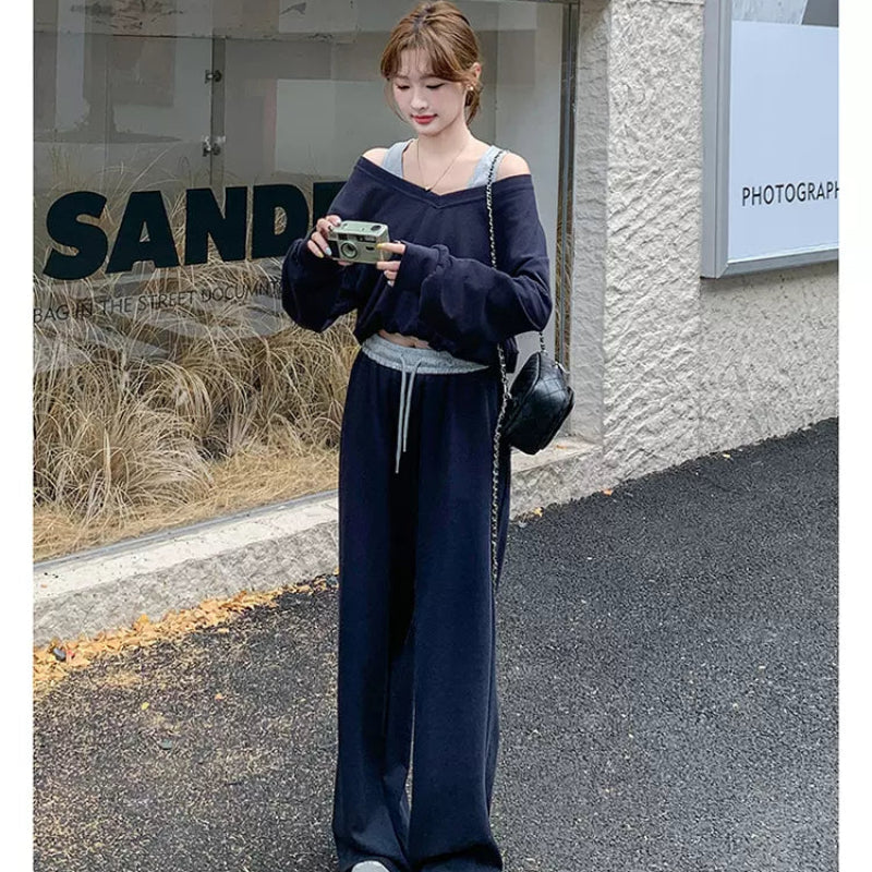 オフショルダースウェットシャツ×パンツセット