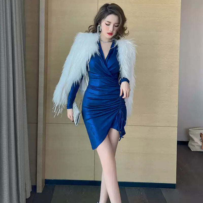 ロイヤルブルーシャーリングミニドレス